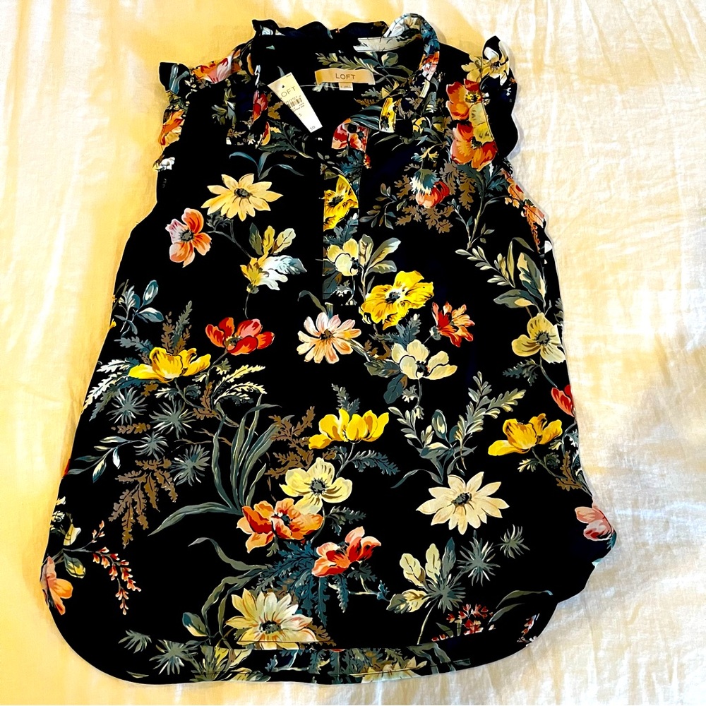 Loft navy floral blouse size small